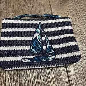 Vera Bradley Navy and White Striped Clutch with Sailboat